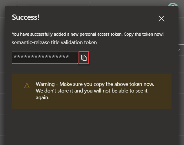 Copy personal access token