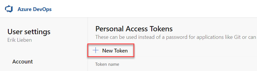 Click the new personal access token button