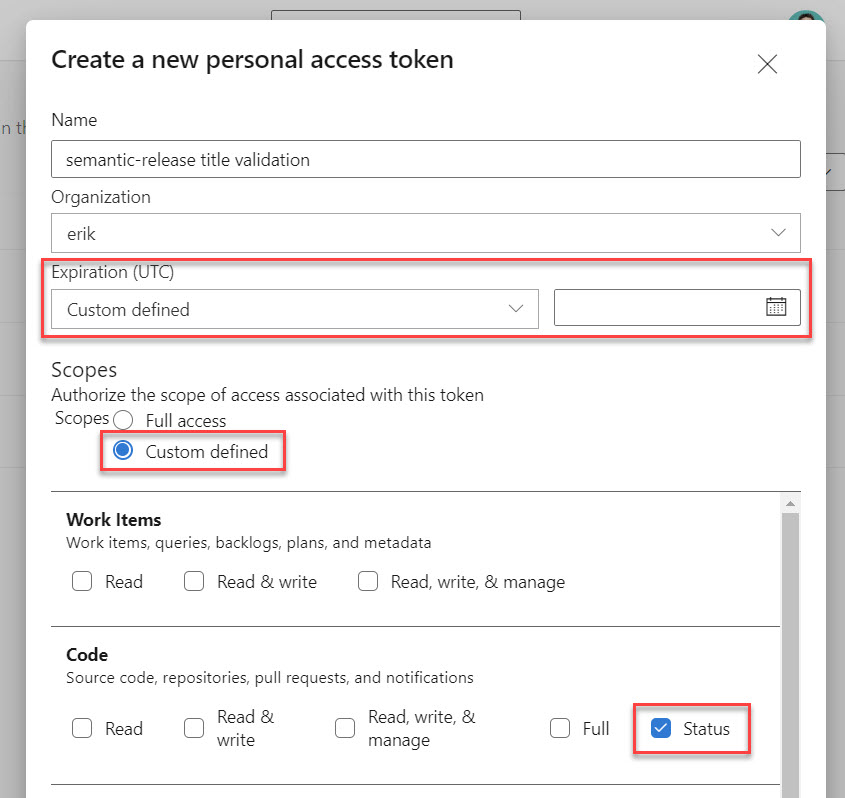 Create a new personal access token