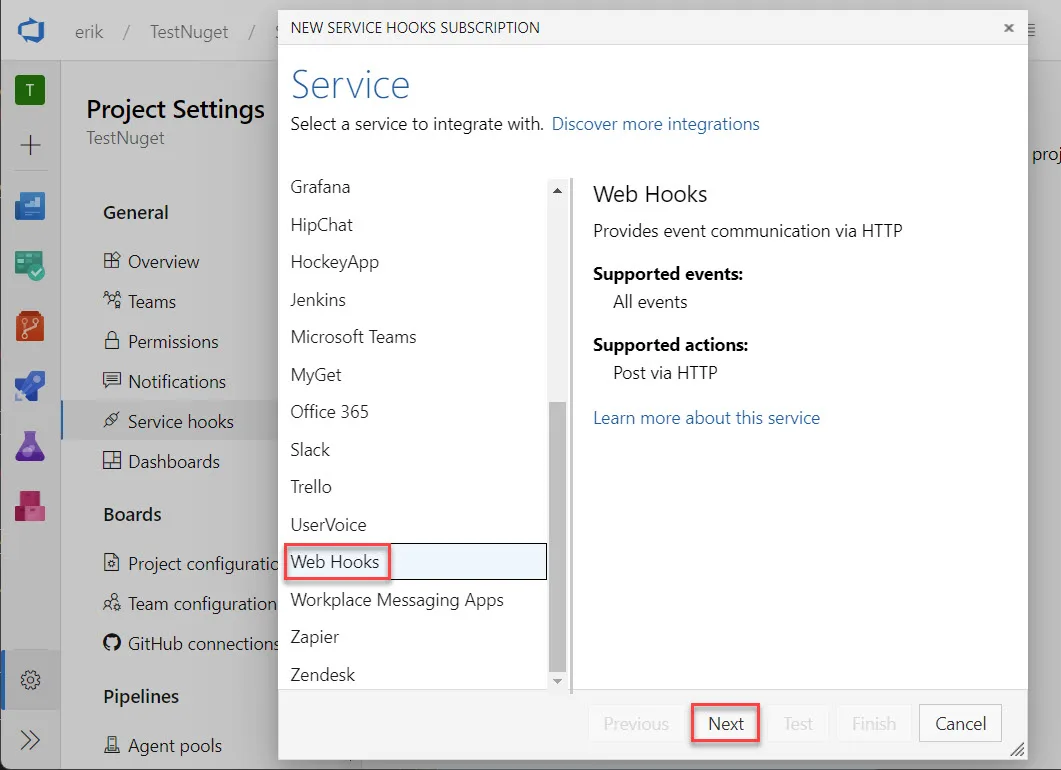 Select web hooks